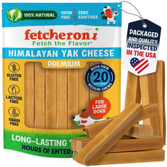 Fetcheroni Himalayan Yak Chews packaging shows premium natural dog treats