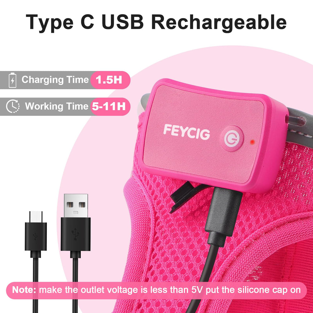 Feycig light-up dog harness pink usb-charging for rechargeable convenience
