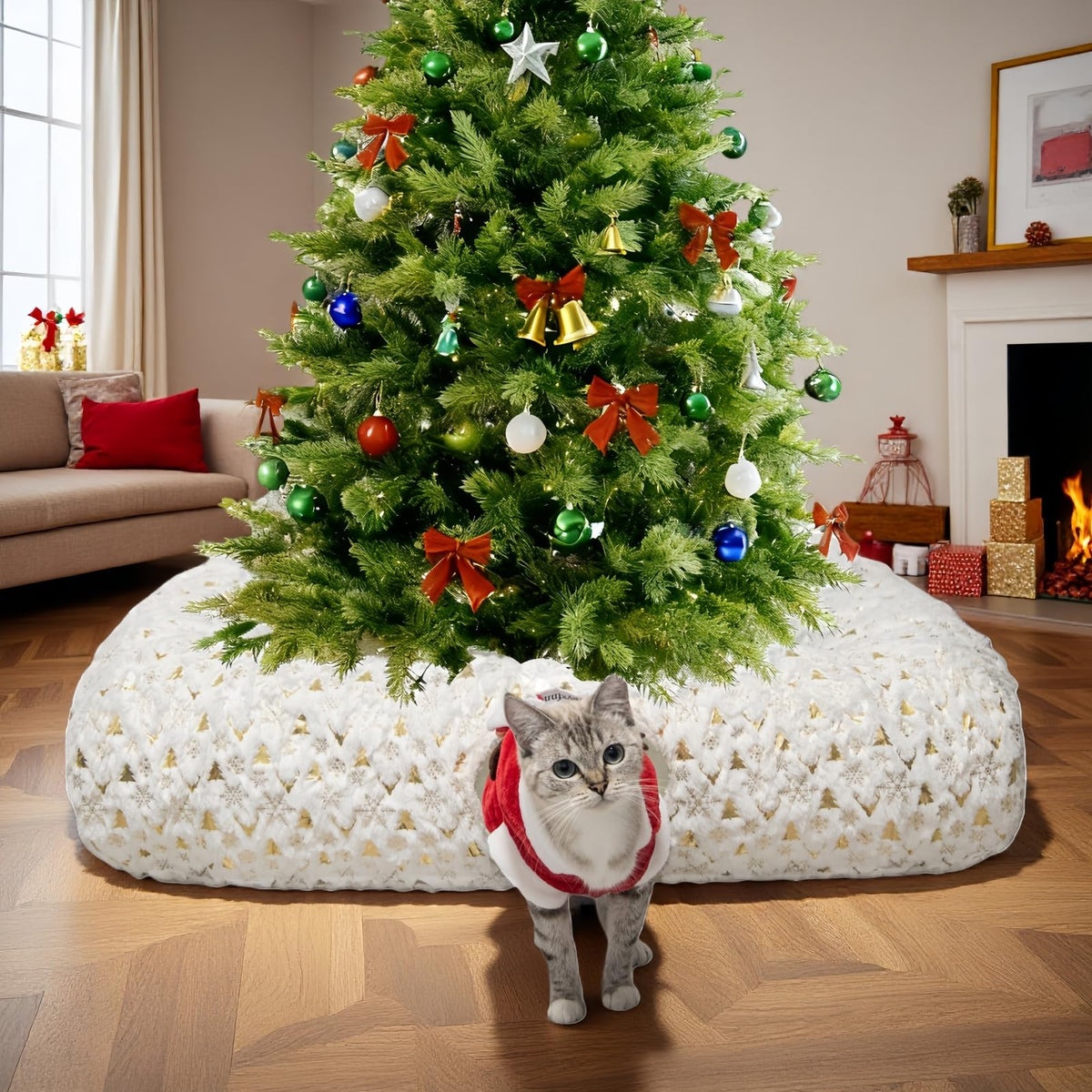 Feyxfnne Christmas Cat Tunnel Bed cat-tunnel offers a cozy hideaway for curious cats.