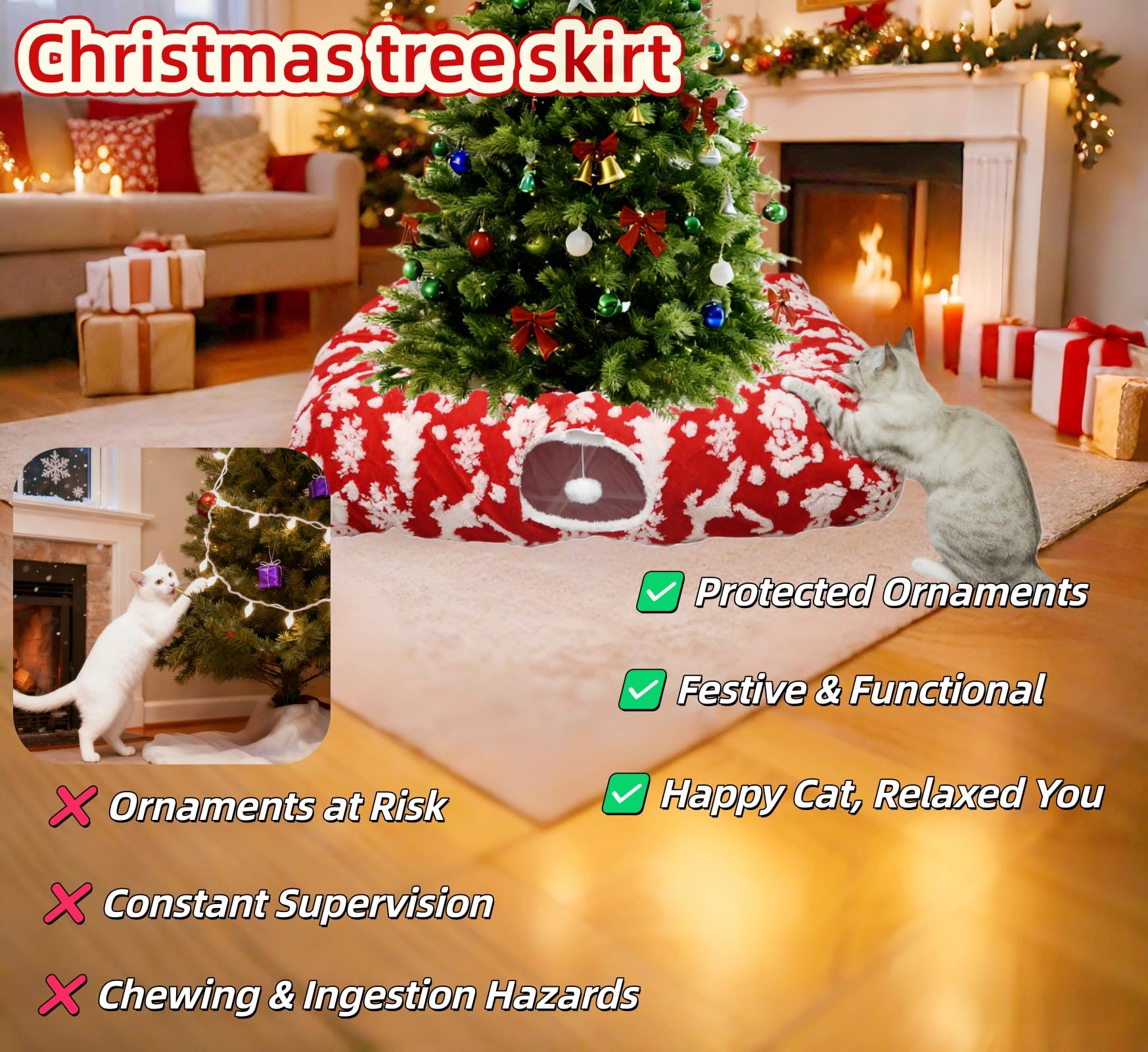 Feyxfnne tree skirt protector for decor keeps ornaments safe.