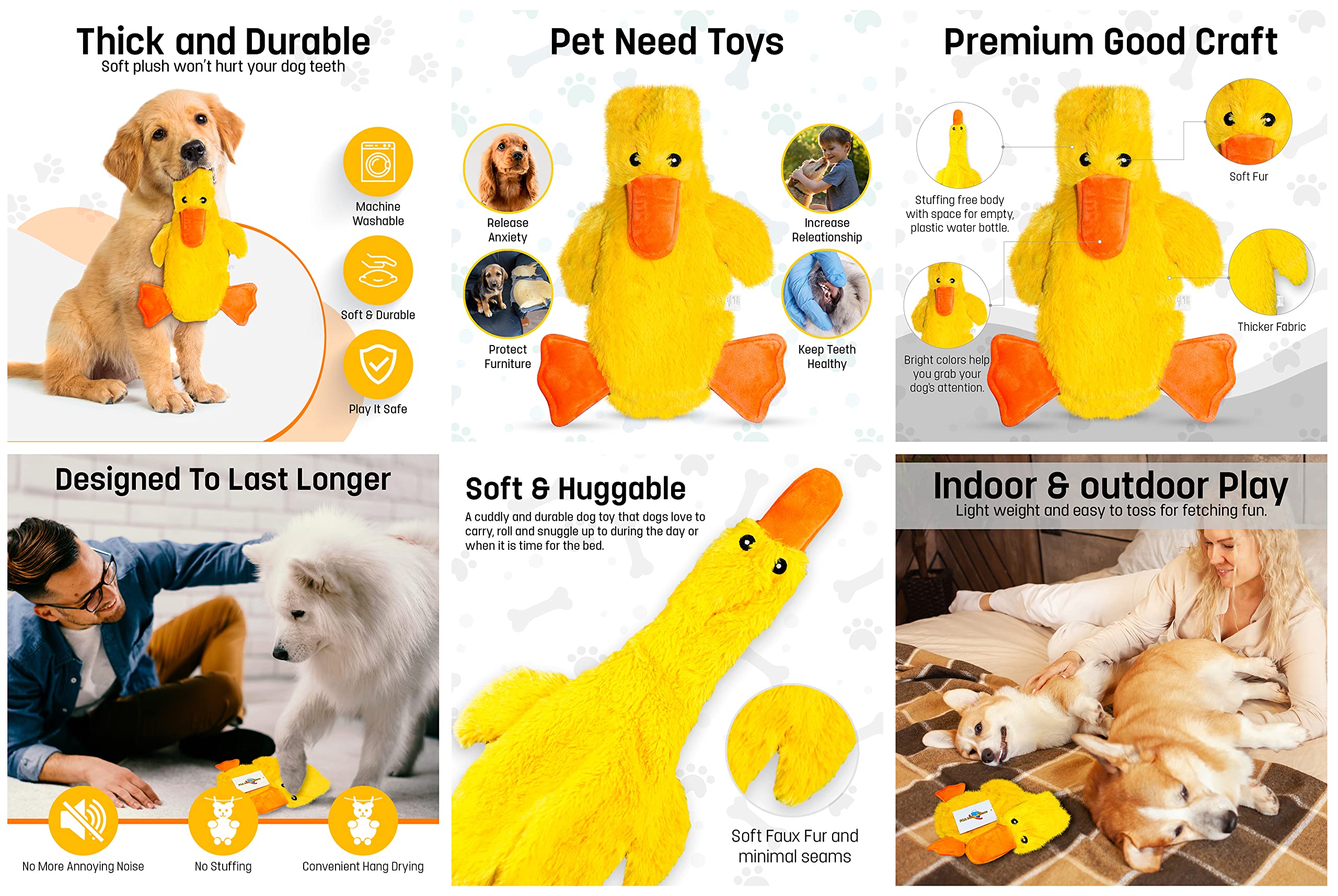 FGA MARKETPLACE Duck-Squirrel Flat No Stuffing No Squeak Toy machine-washable for easy cleaning.