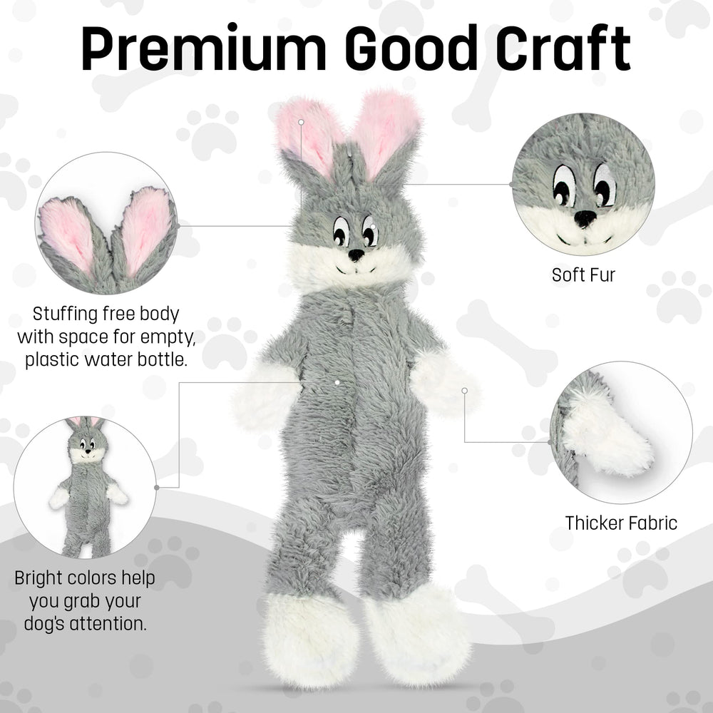 FGA MARKETPLACE grey rabbit toy-no-squeak demonstrates noise-free chewing for pets.