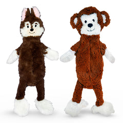 FGA MARKETPLACE Monkey-Fox flat no-squeak toy provides quiet play for dogs.