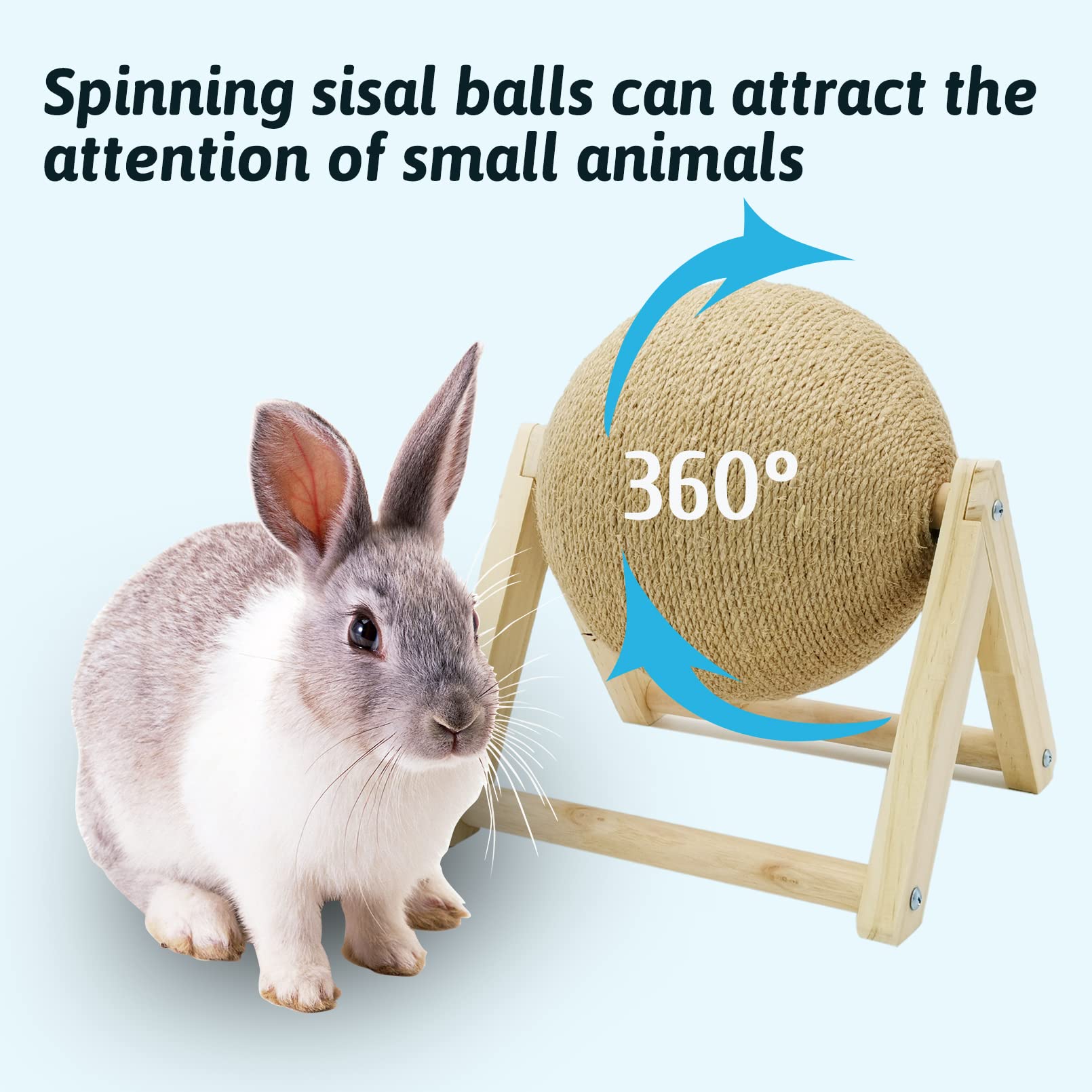 Fhiny rotating sisal ball during grasping attracts curious small animals for enrichment.