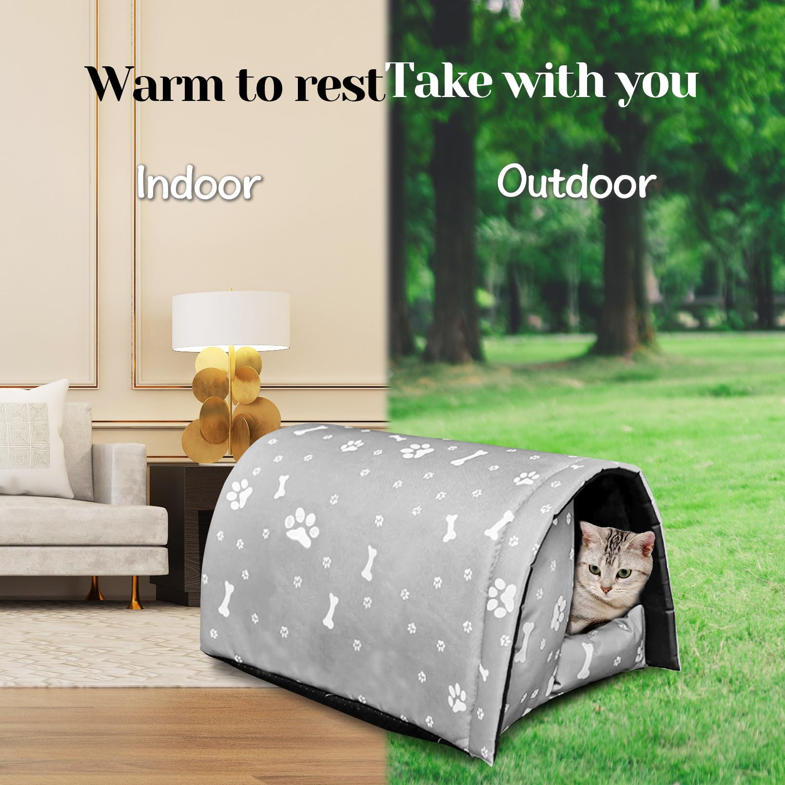Fhiny indoor-use cat cave shown with cushion for cozy home warmth.