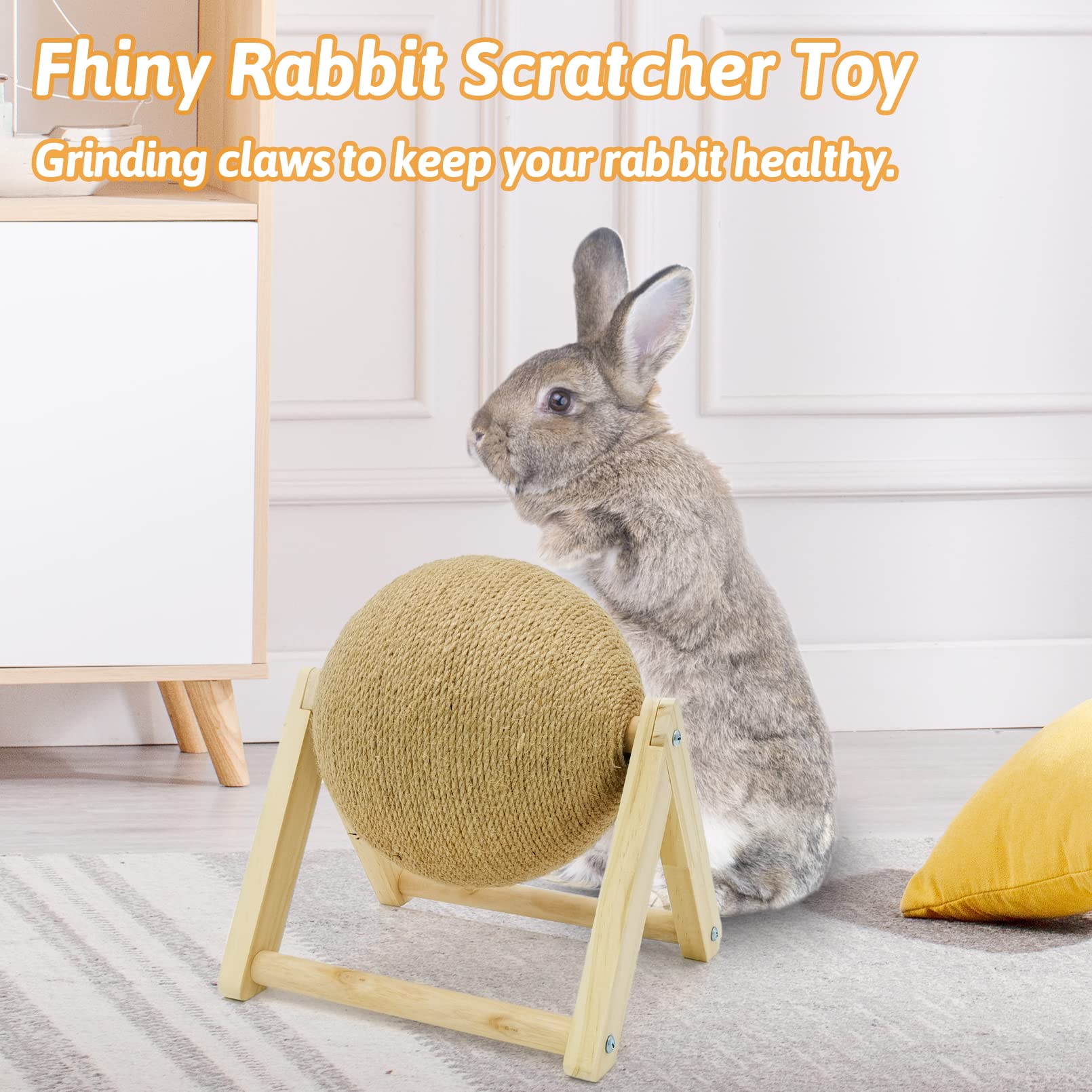 Fhiny natural sisal-wrapped ball close-up highlights durable scratching surface for small pets.