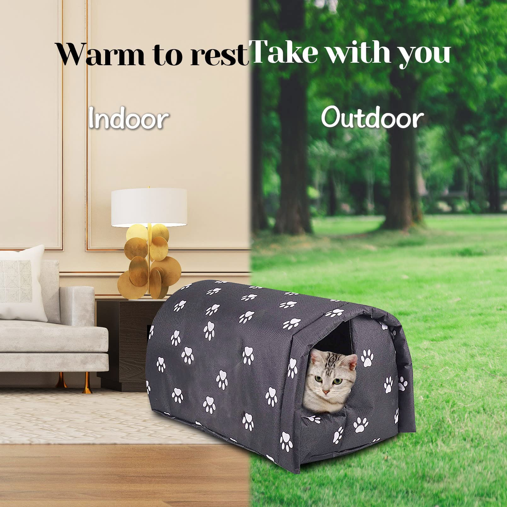 Fhiny Stray Cats Shelter foldable setup image shows easy transport and storage.