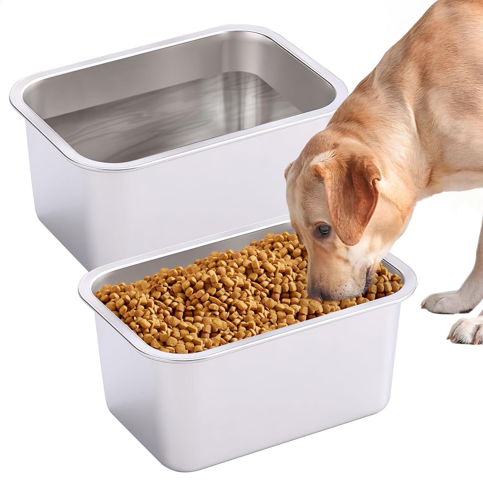 Fhiny two-pack dog bowls with 2-gallon capacity for all-day hydration.
