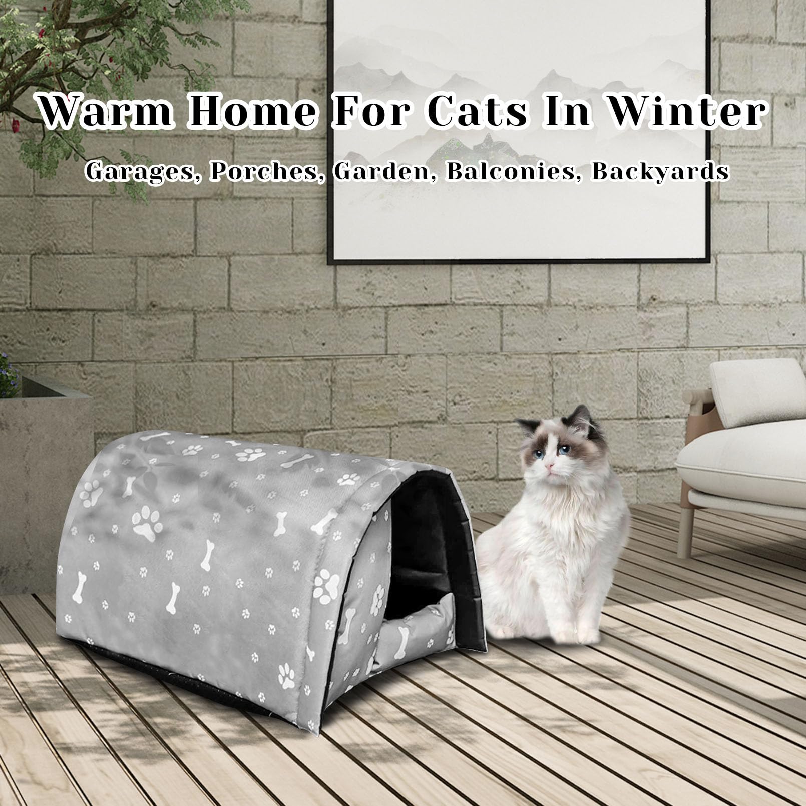 Fhiny warm cat shelter exterior waterproof structure suitable for porches and garages.