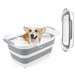 FHTONGE collapsible dog bathtub flat storage demonstrates compact design for easy transport.
