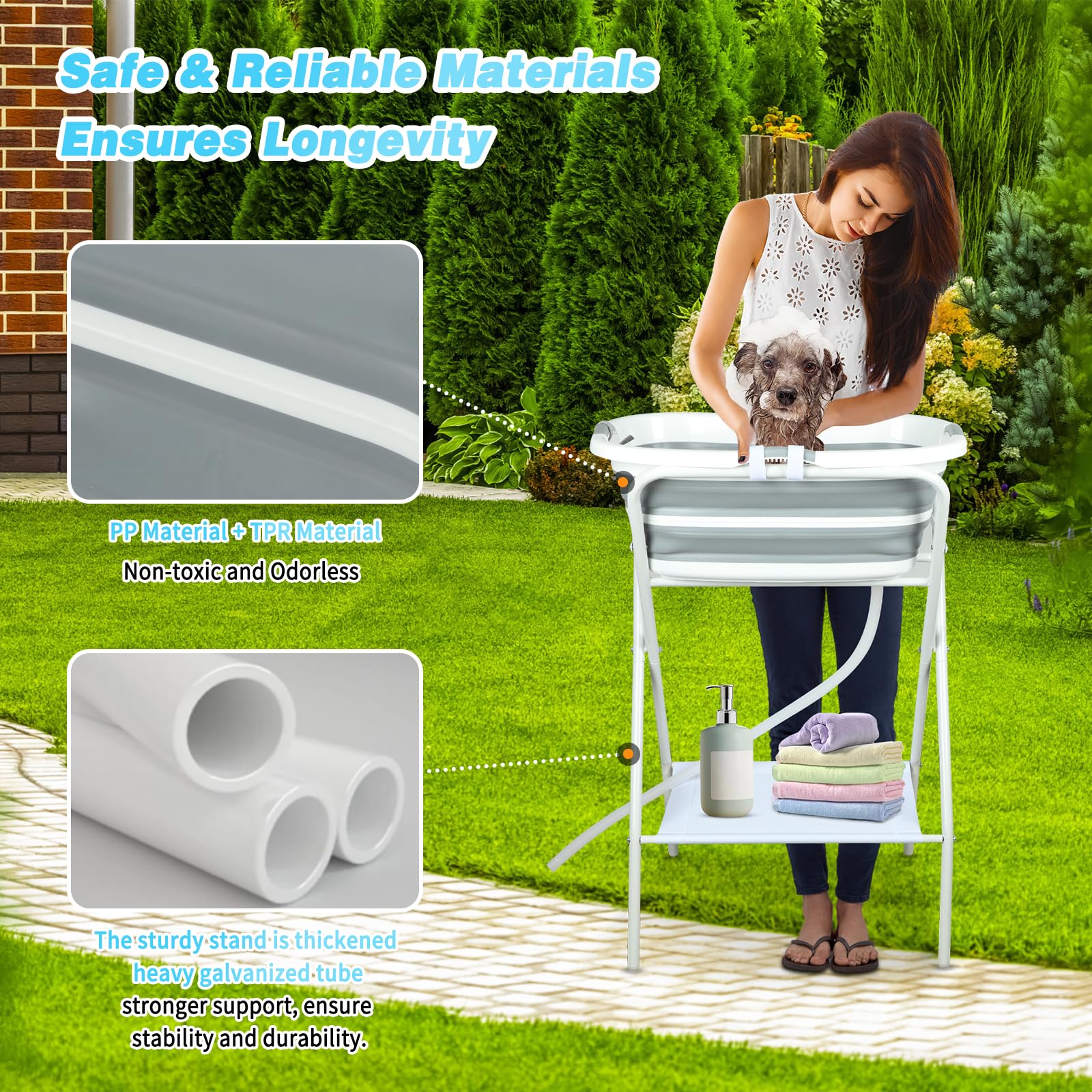 FHTONGE large storage rack fits shampoos, towels, and grooming tools.
