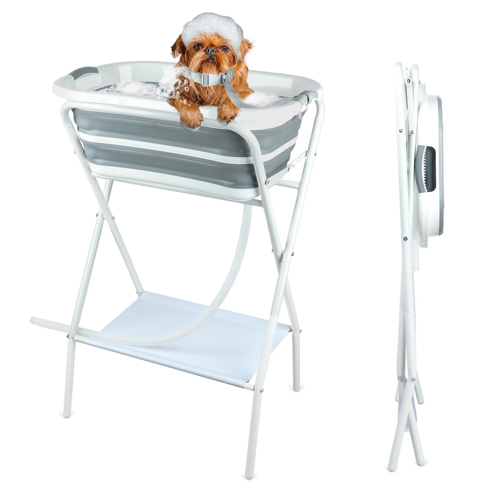FHTONGE elevated dog bath tub folded for compact storage and portability.
