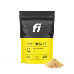 Fi 8-in-1 dog supplement powder tub close-up for easy daily dosing.
