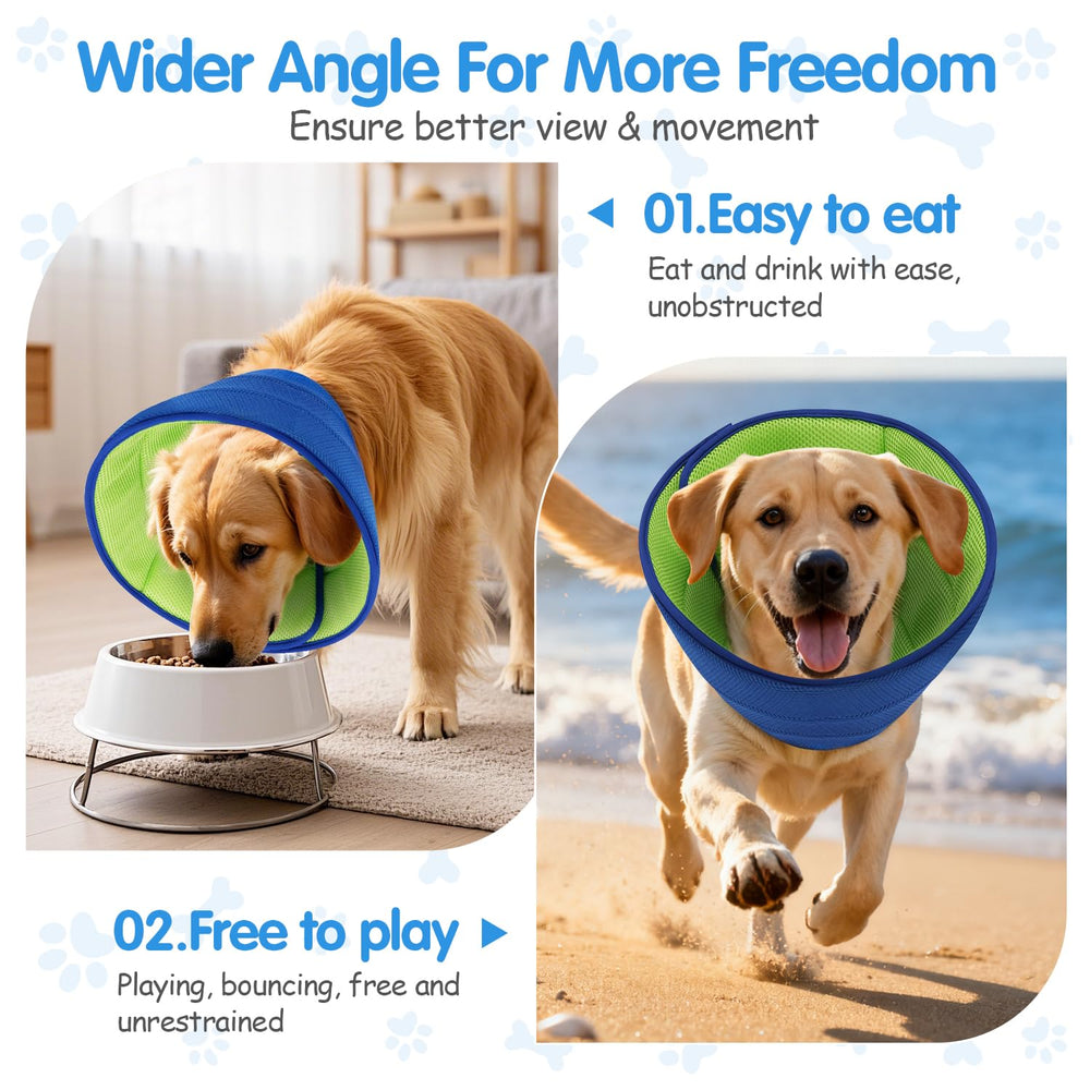 Fickte no-vision-blocking dog cone preserves visibility during meals and play