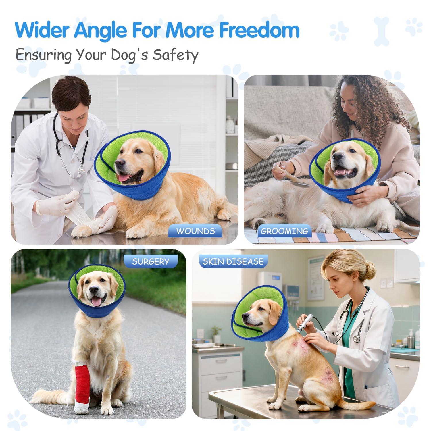 Fickte Soft Dog Cone Collar worn on a dog demonstrates unobstructed vision during meals and play.