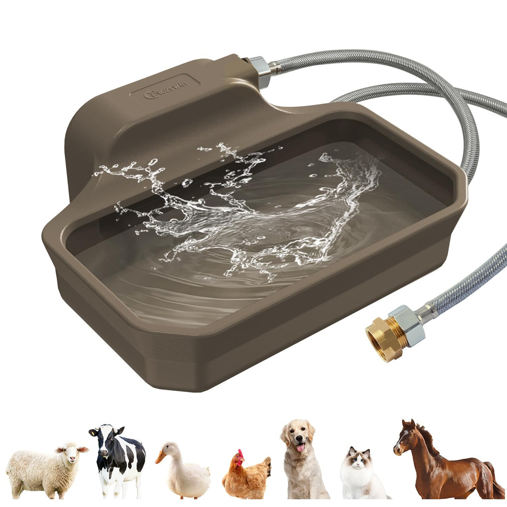 Ficuswin 135oz automatic dog water bowl side view with large capacity for outdoor hydration.