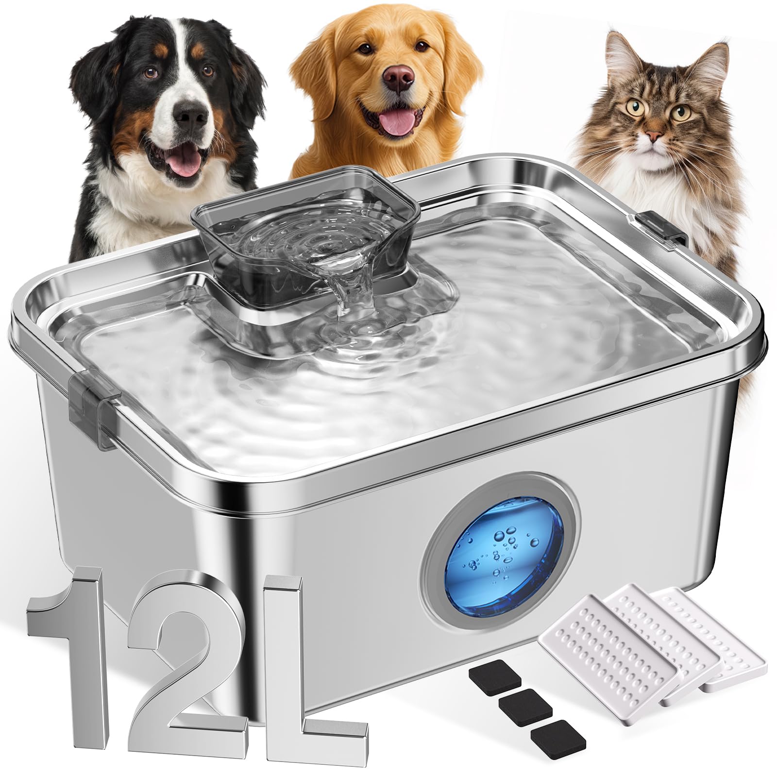 Ficuswin dog water fountain full view demonstrates a multi-pet hydration station for busy homes.