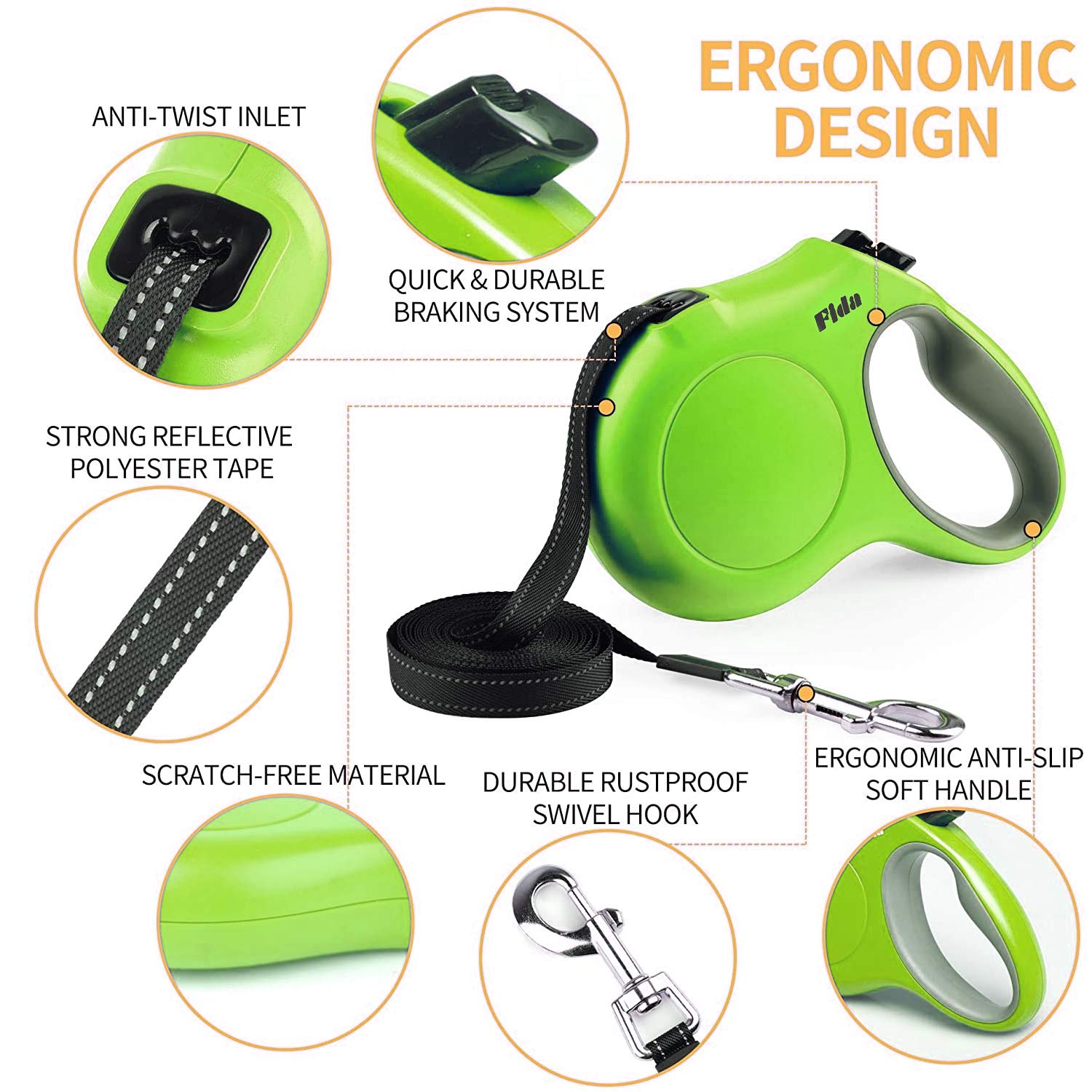 Fida anti-slip handle ensures comfortable control during lively walks