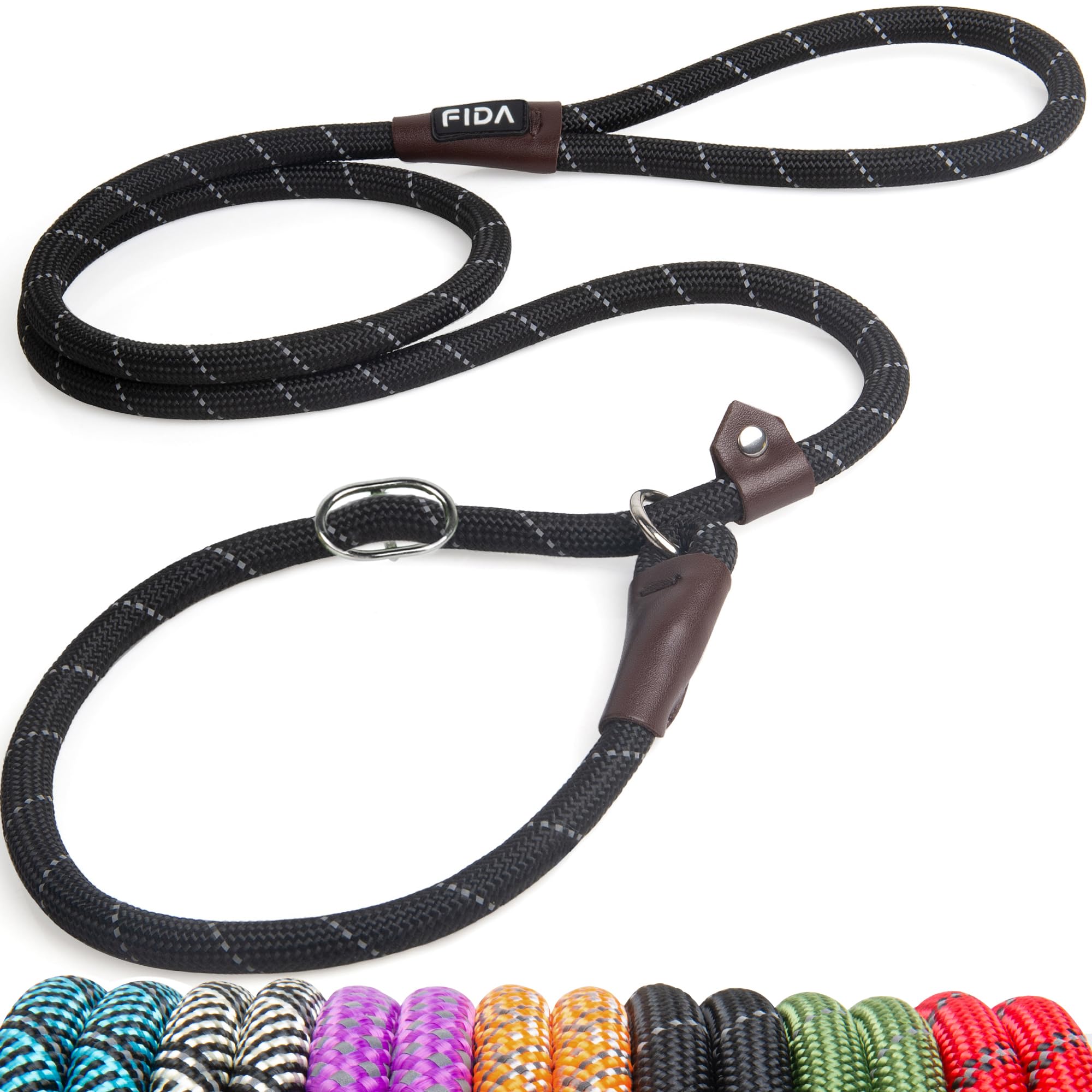 Fida correa-slip durable 6 pies negra, ideal para paseos diarios.