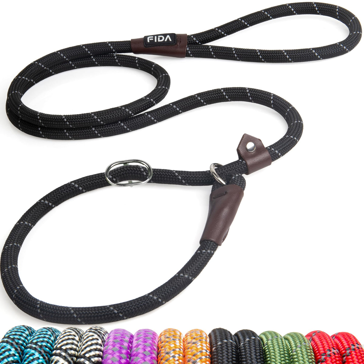 Fida correa-slip durable 6 pies negra, ideal para paseos diarios.