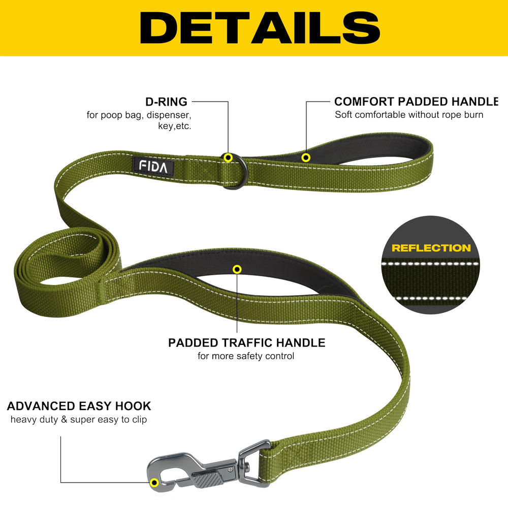 Fida dual-handled leash with padded grips for comfortable, controlled handling.