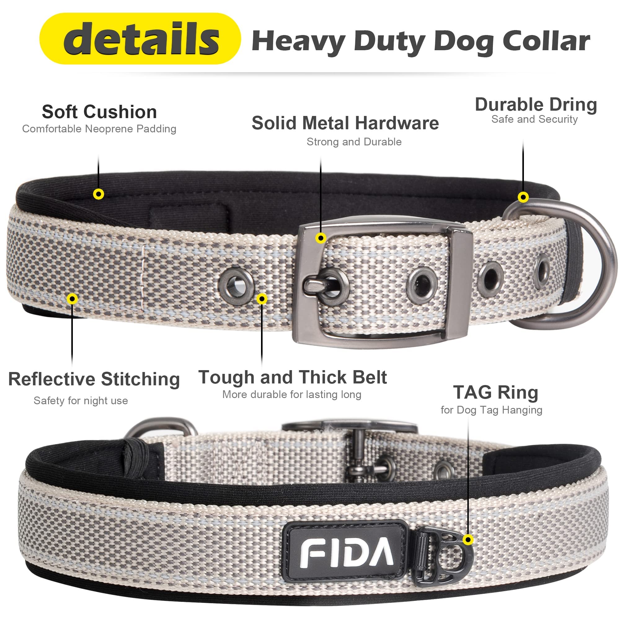 Fida heavy duty collar shows durable metal buckle for secure fits.