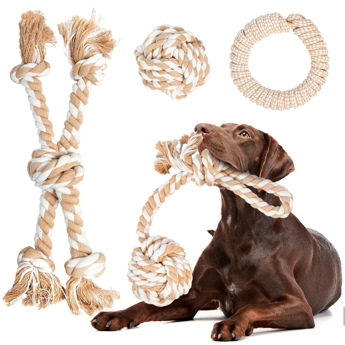 Fida heavy duty dog rope toy ball for fetch and chew relief