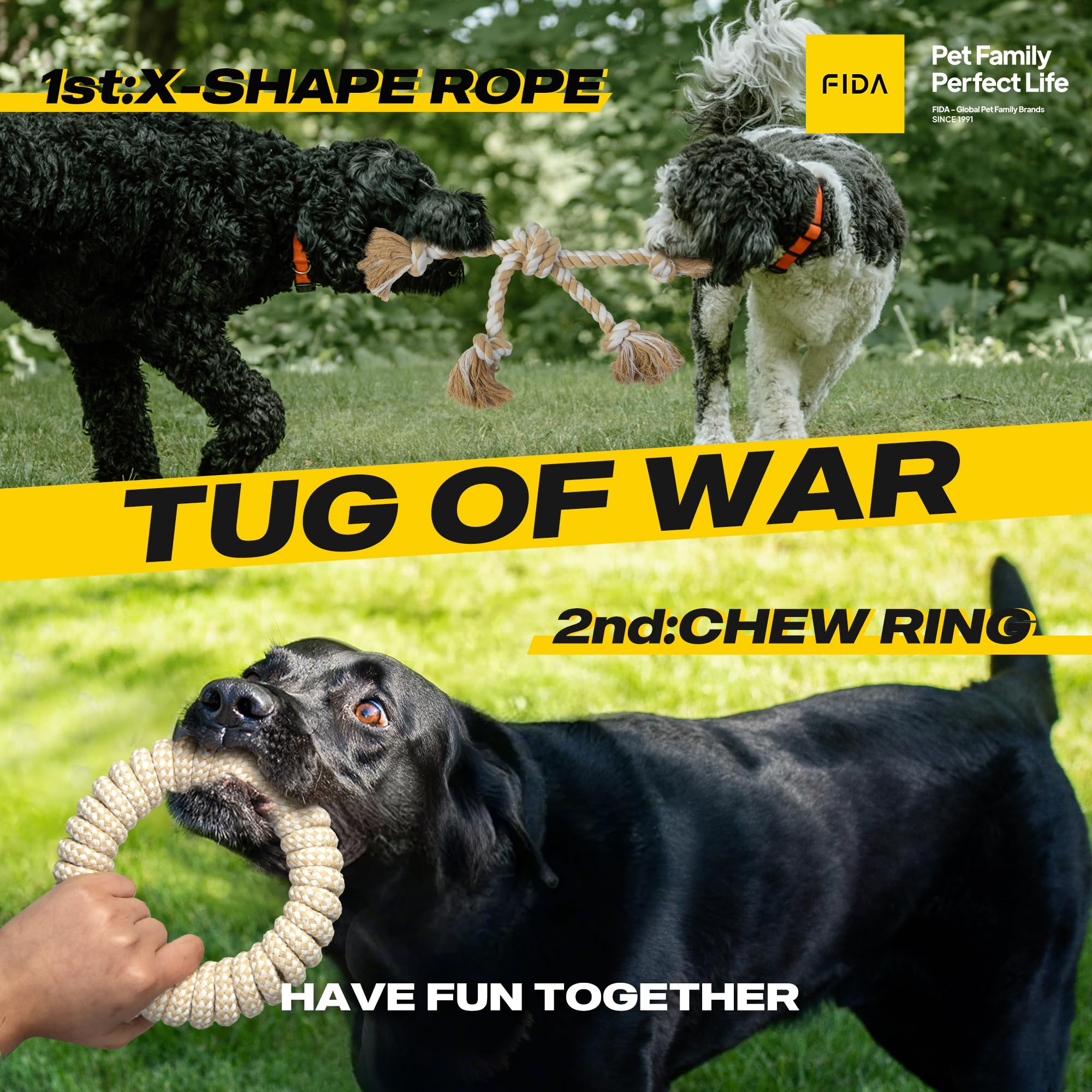 Fida rope toy knot providing chewing challenge for strong chewers