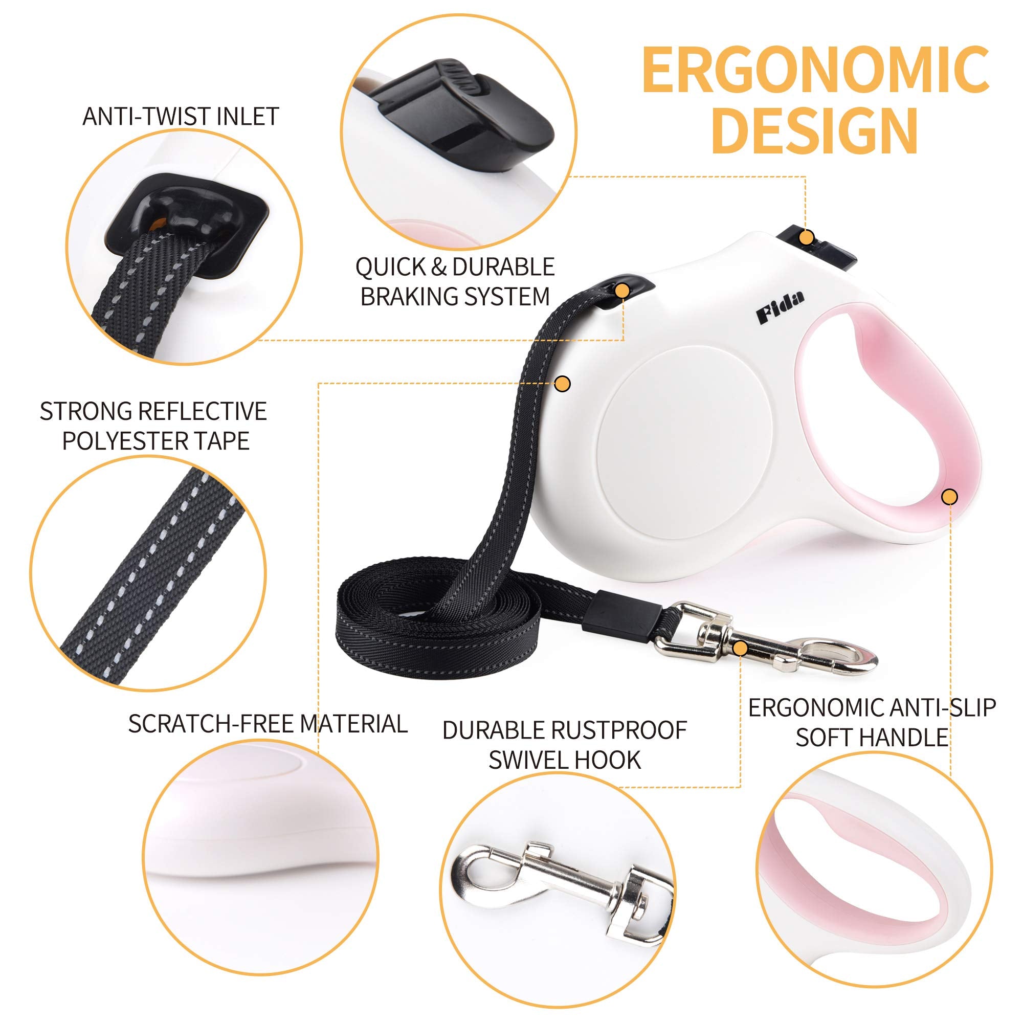 Fida leash with reflective tape improving visibility during low light walks.