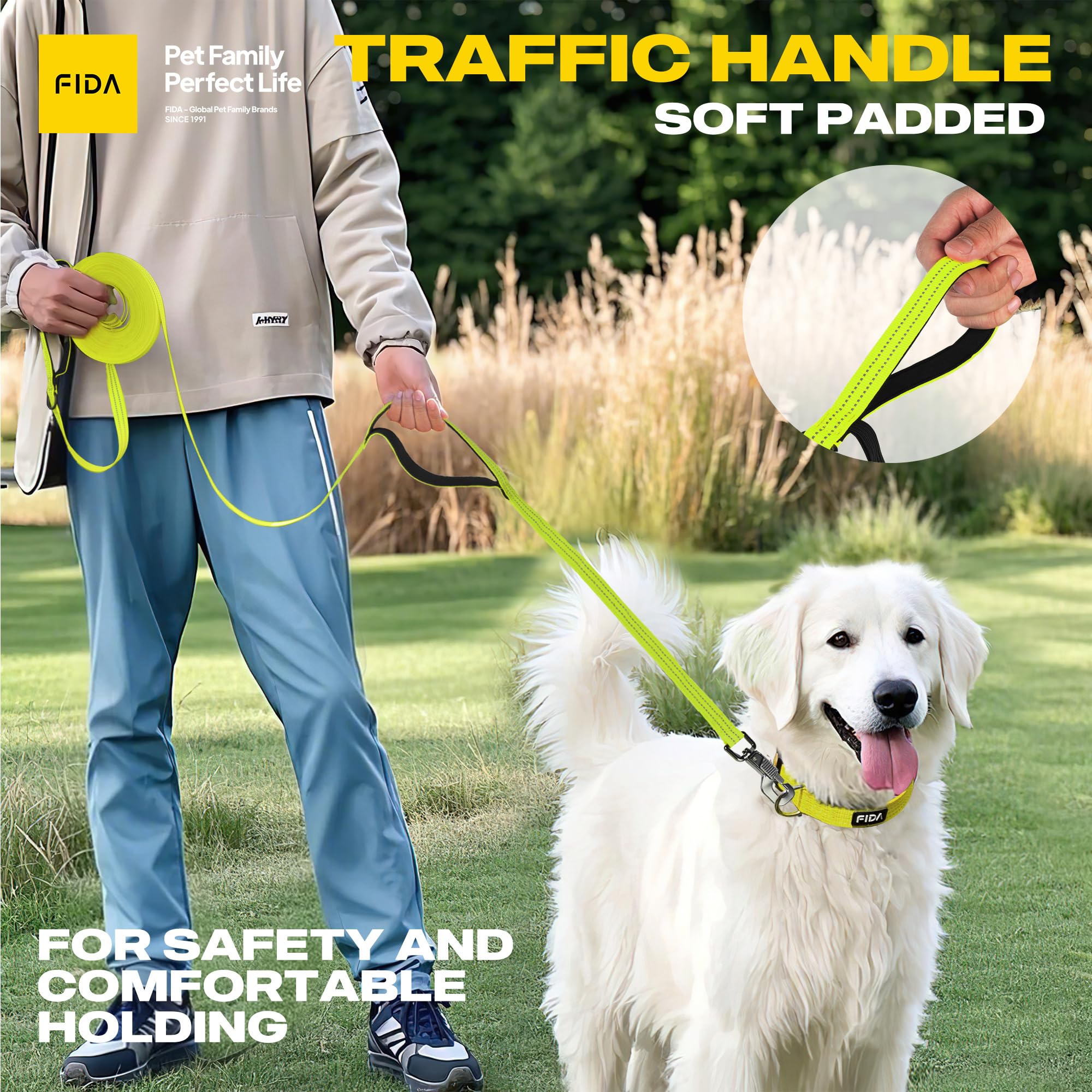 Fida long-leash 50ft for dogs enables distant exploration with control.