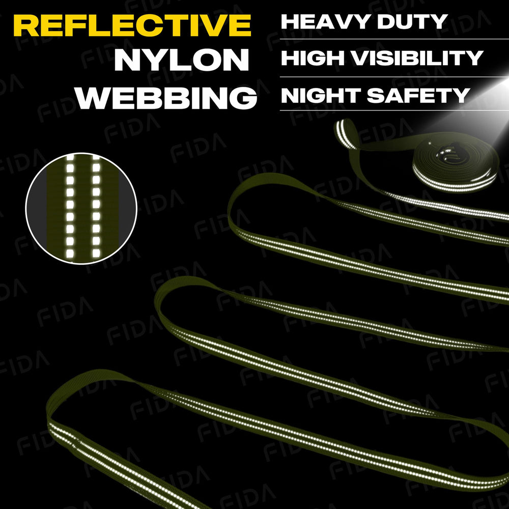Fida long-leash reflective-threads increases night safety and visibility.