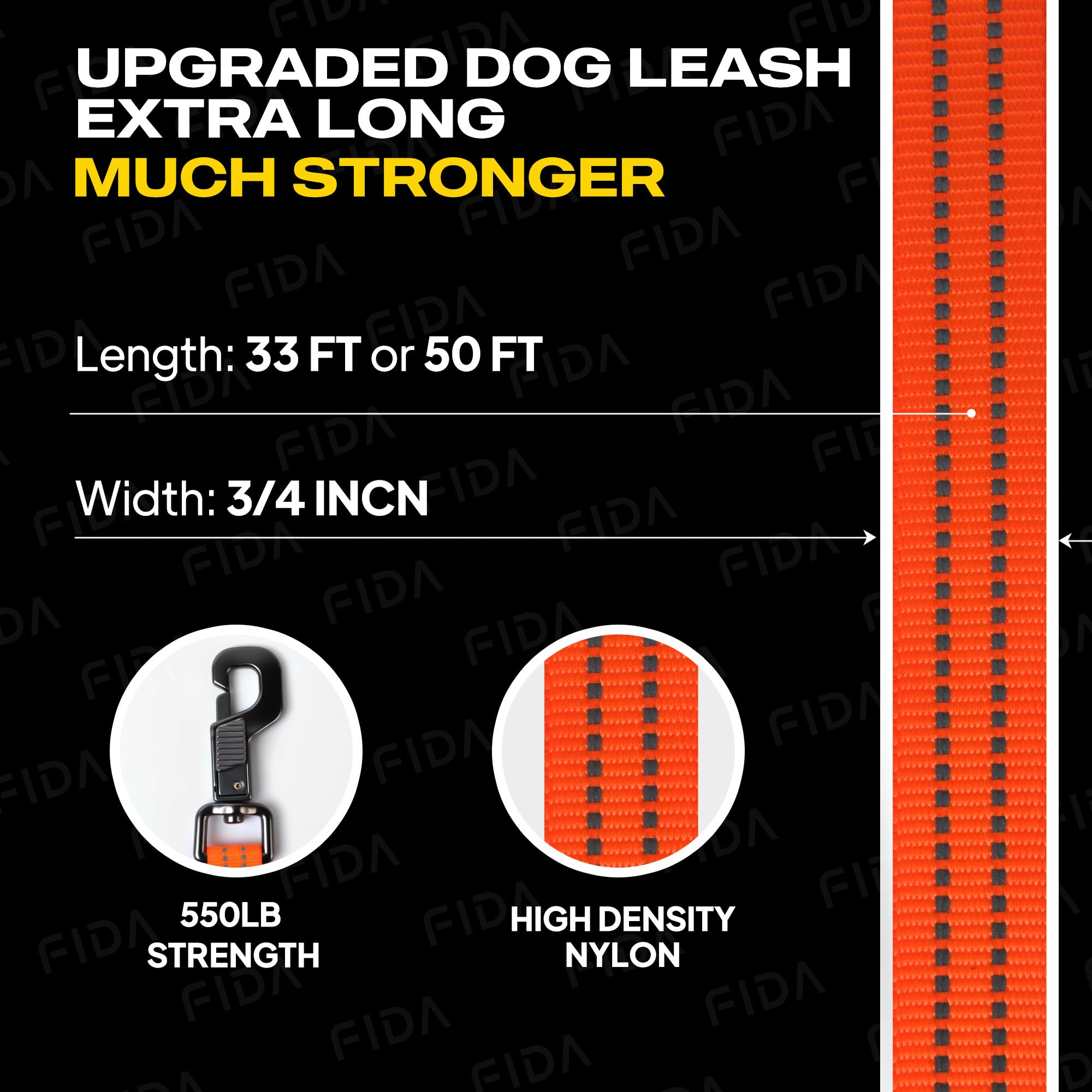Fida long leash ideal for training, walking, and hiking with various breeds