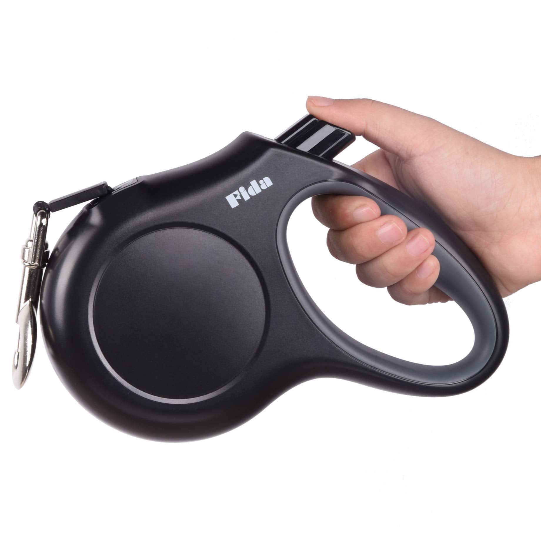 Fida retractable dog leash full view in black offering 16ft of flexible control for large dogs.