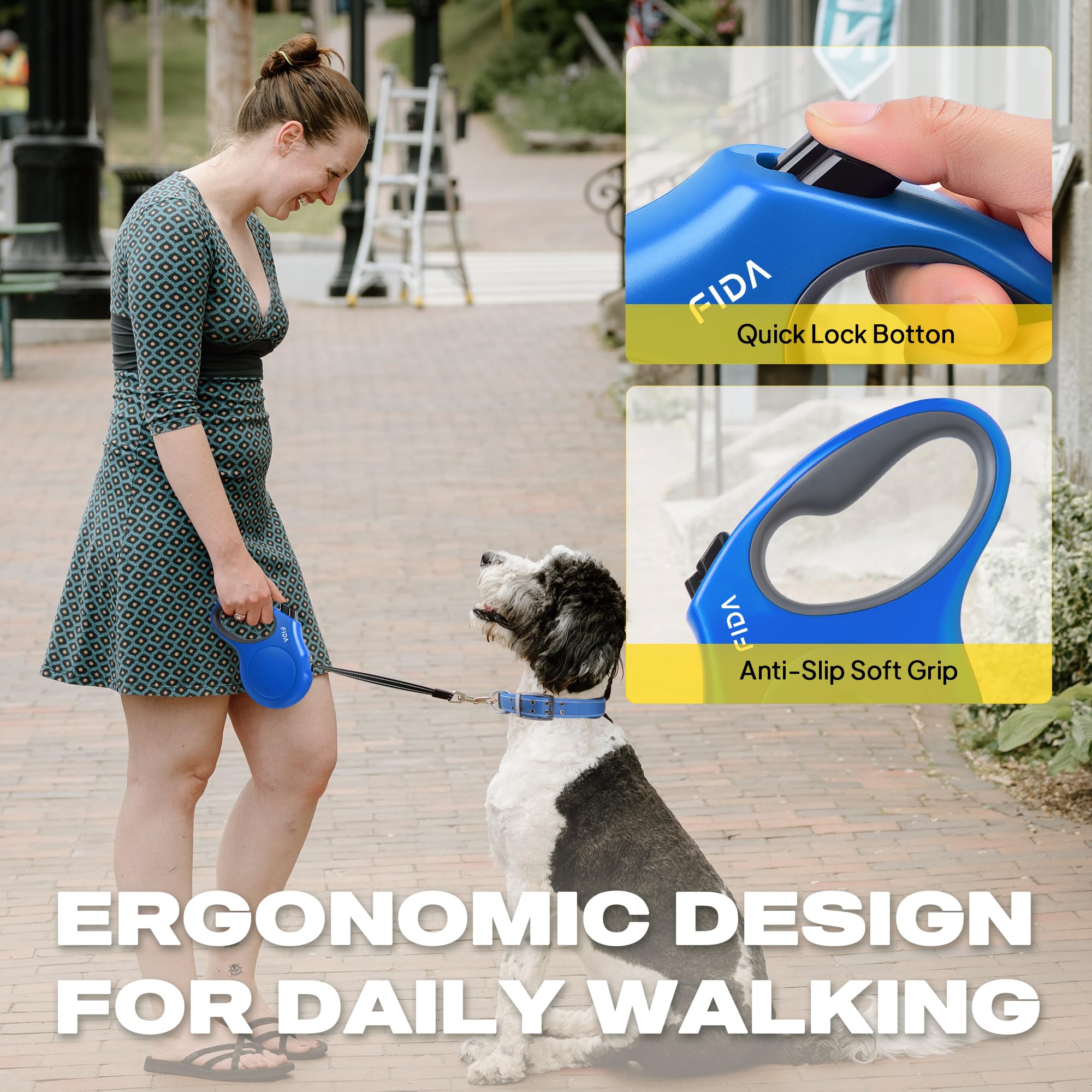 Fida retractable dog leash 16ft soft ergonomic handle provides comfortable grip