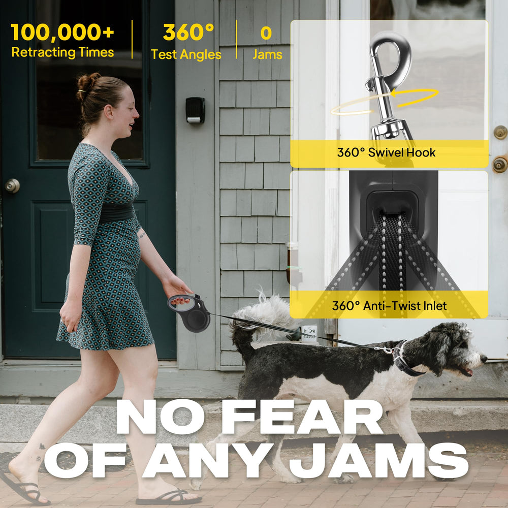 Fida retractable dog leash 16ft sturdy swivel-hook seen in action for secure attachment.