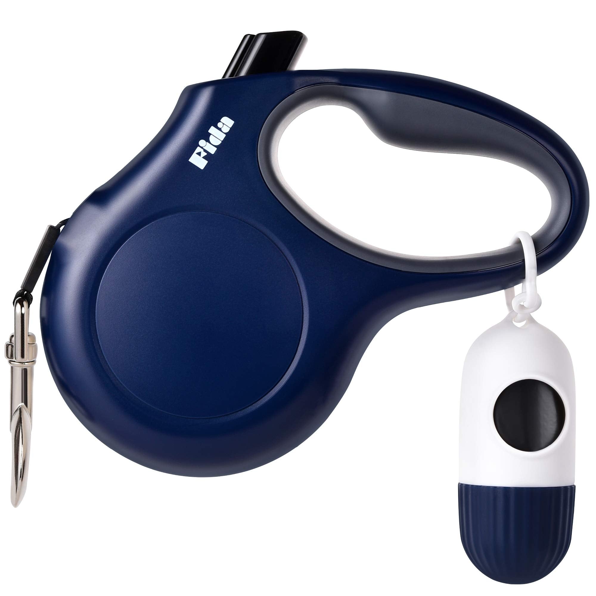 Fida retractable leash with dispenser demonstrates 16ft reach for controlled walks.