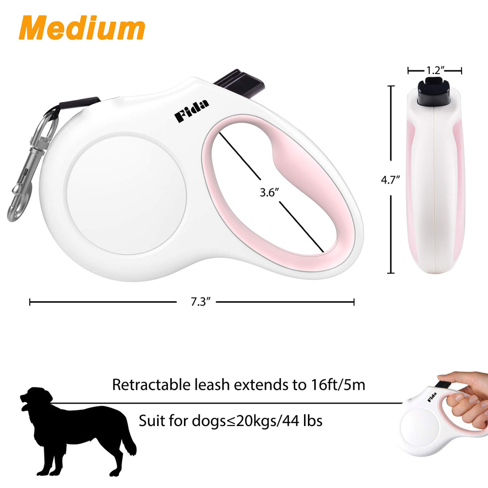Fida retractable leash with quick-roll on/off for easy distance control.