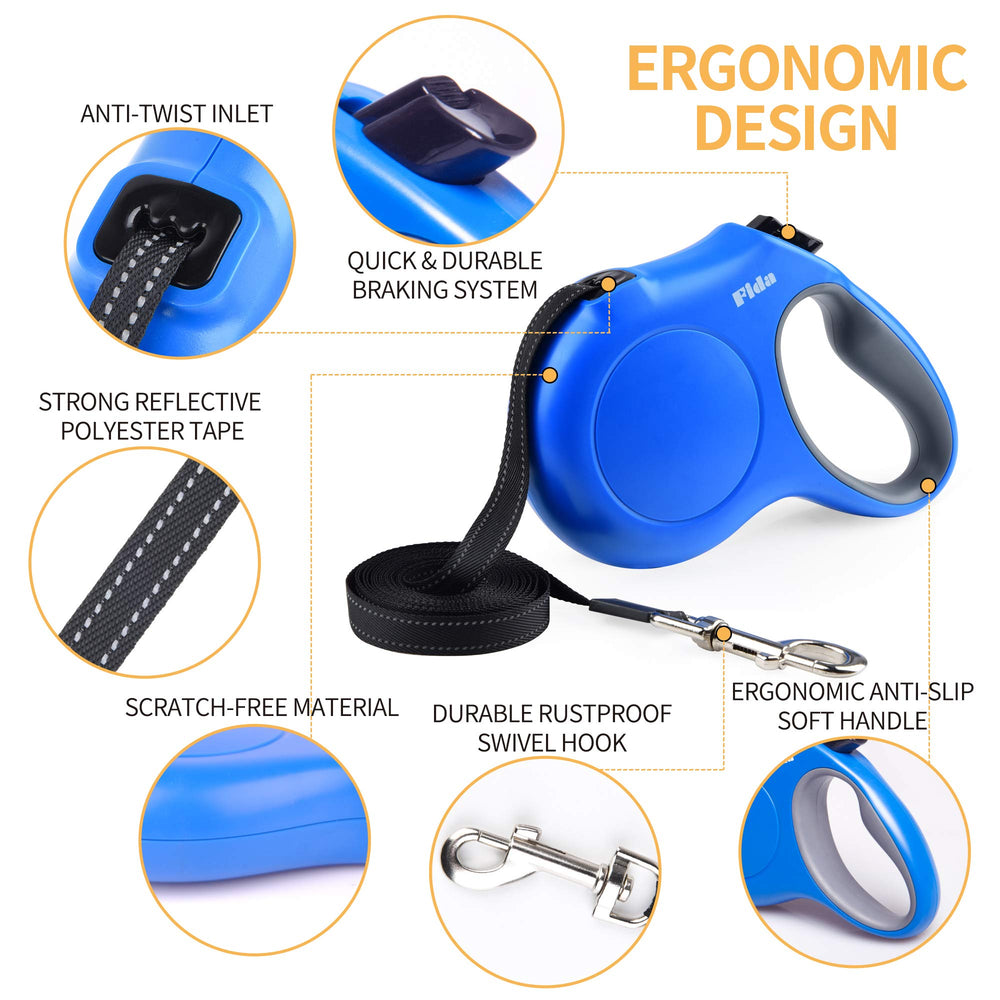 Fida leash reflecting at night to improve visibility on walks.
