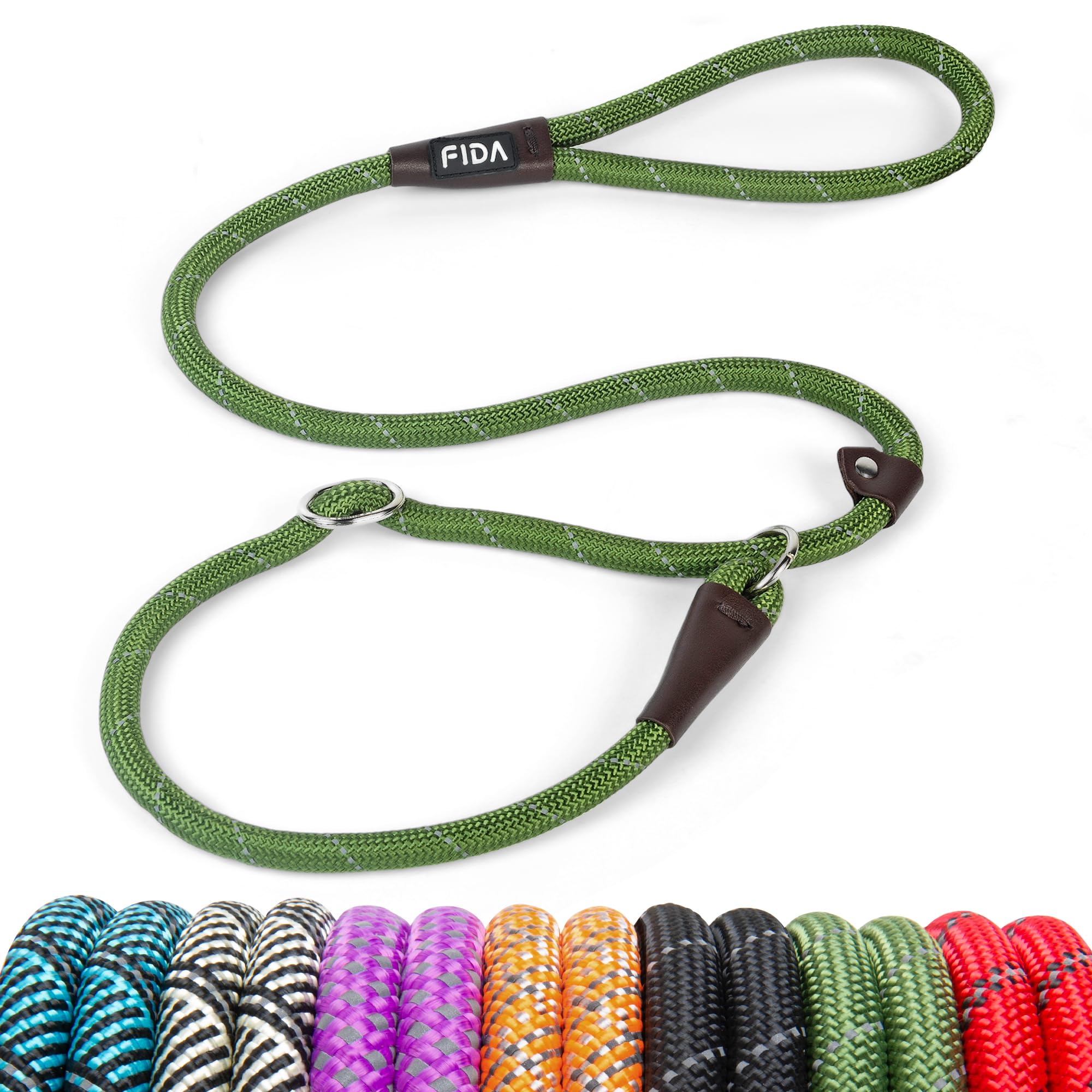 Fida Slip Leads for dogs: 4 ft green leash shown for daily outdoor walks.