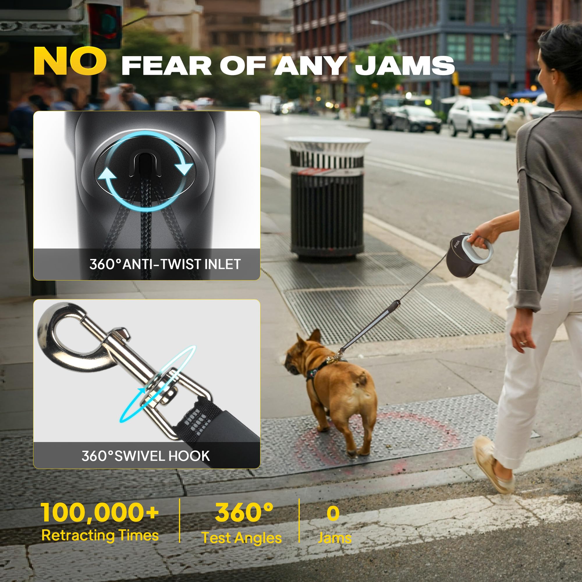 Fida brake button demonstrates one-handed braking control during walks.