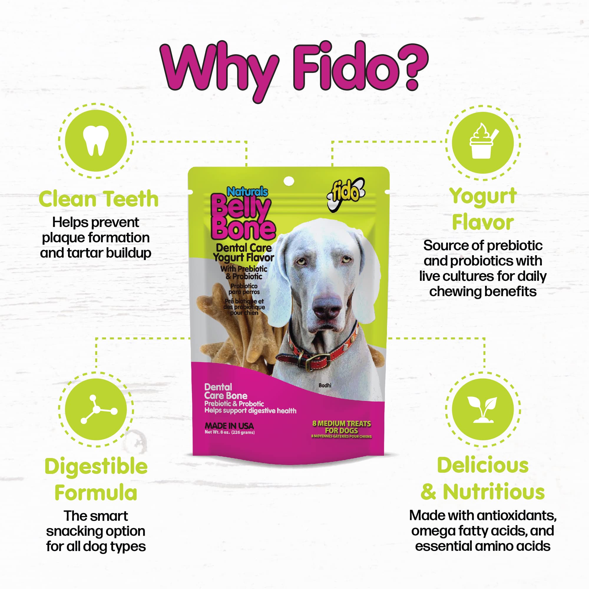 Fido Belly Bones dog chewing action demonstrates easy grip during a dental chew.