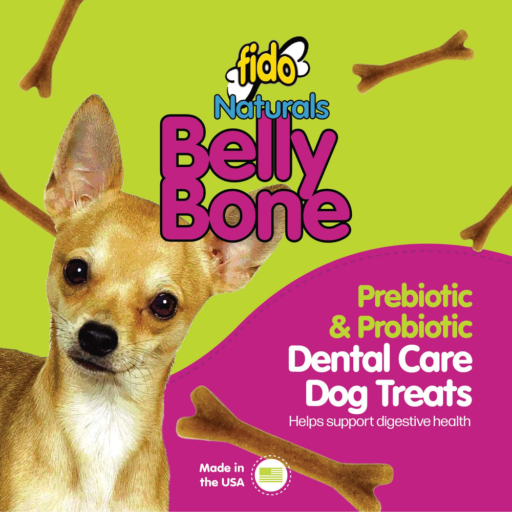 Fido Belly Bones mini en bolsa, 21 premios, formato conveniente para perros pequeños.