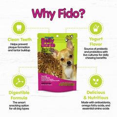 Fido Belly Bones v-groove design helps dogs hold and massage gums.