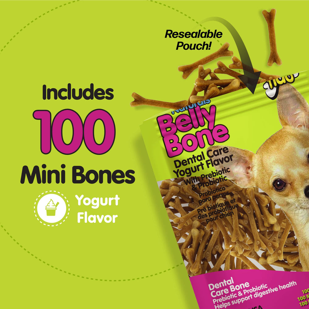 Fido Belly Bones yogurt flavor adds tasty appeal, encouraging daily dental care.