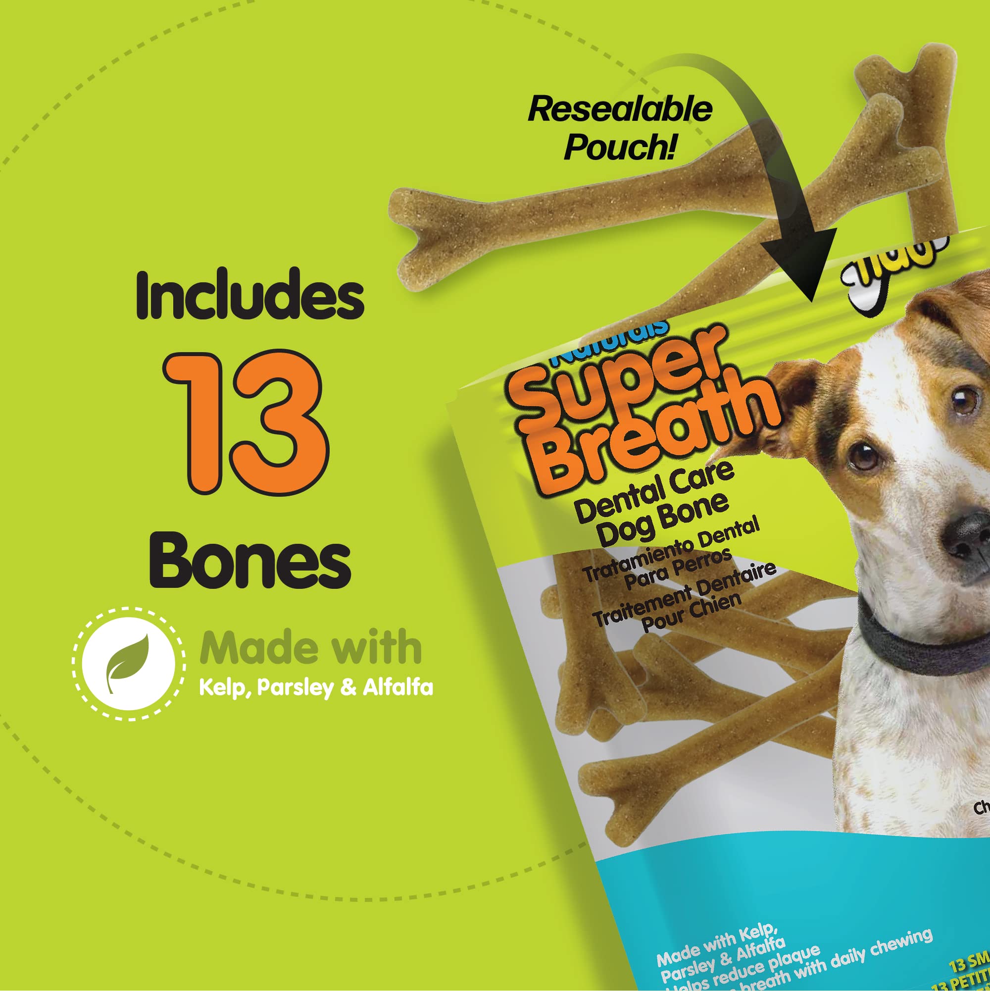 Fido Super Breath bones with v-groove design for easy hold and gum massage.