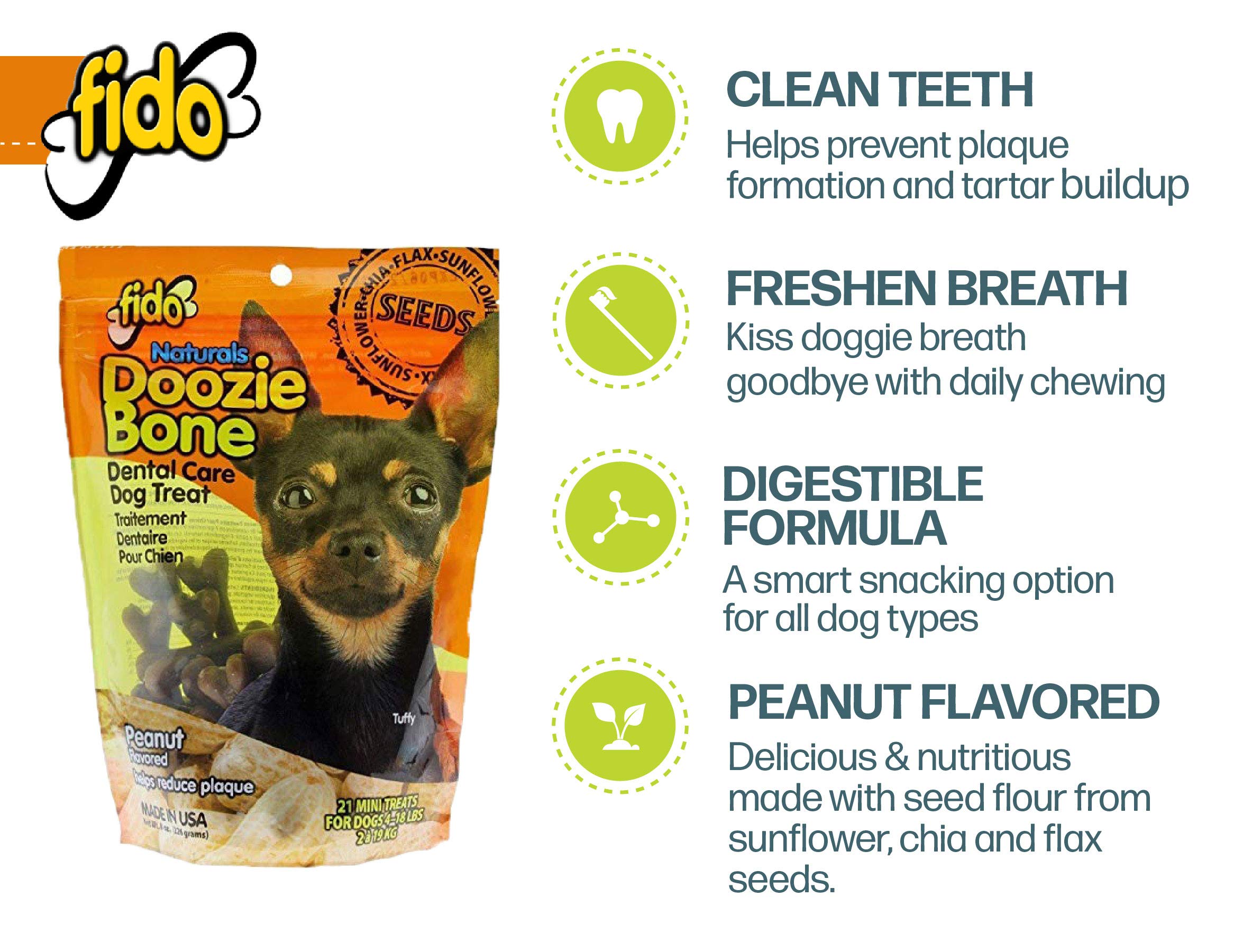 Fido Doozie Bones fresh-breath whitening effect shown in product shot