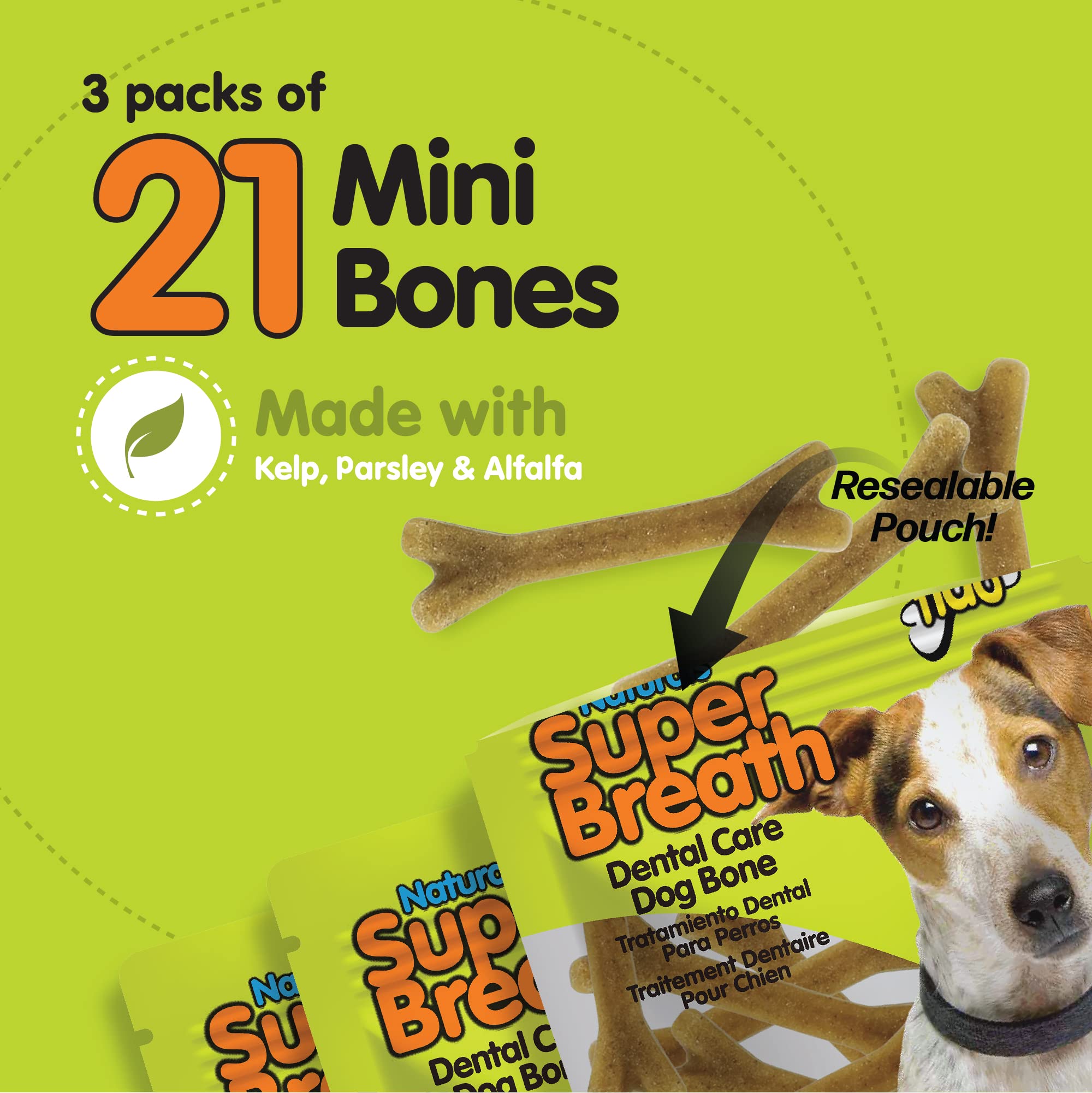 Fido USA-made dental treats with natural ingredients and a resealable pouch for freshness.