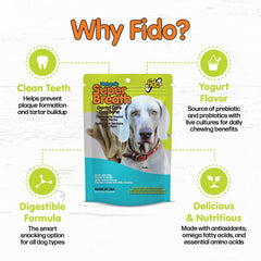 Fido Super Breath dental bones show a 4-inch size for medium dogs.