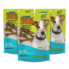 Fido Super Breath dental bones for small dogs in a resealable 3-pack, helps reduce tartar.