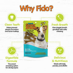 Fido natural ingredients like kelp, parsley, and alfalfa in small-dog chews for daily care.